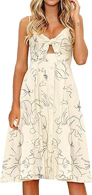 Fancyinn robe midi à bretelles spaghetti boutonnée sur le devant en dentelle florale
