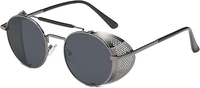 Vanlinker hommes femmes steampunk lunettes de soleil unisexe rondes rétro uv400