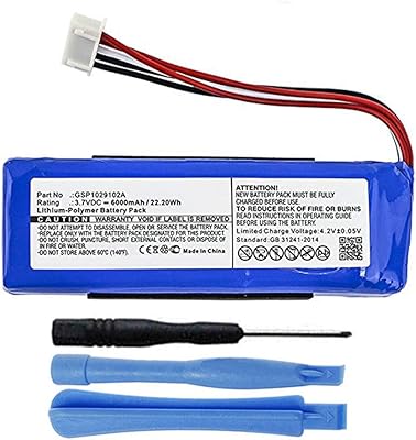 Batterie de remplacement gsp1029102a 6000 mah compatible avec haut-parleur bluetooth étanche jbl charge