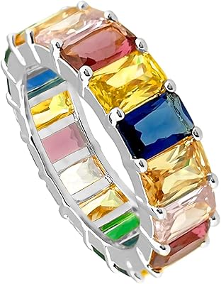 Bague plaquée or blanc avec décorations en zircones cubiques arc-en-ciel d'orientini