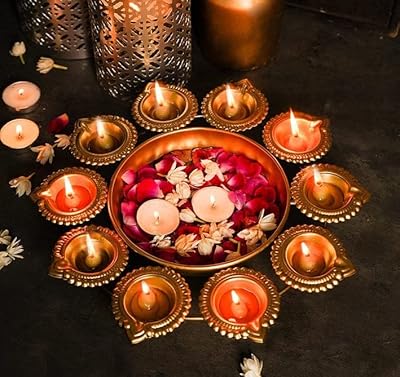 Jr handicrafts world bougeoir en métal décoratif traditionnel fleur de lotus urli design
