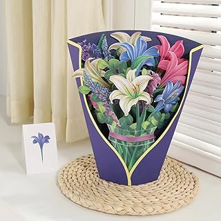 Carte de vœux pop-up 3d avec bouquet de lys et d'éternité 12"