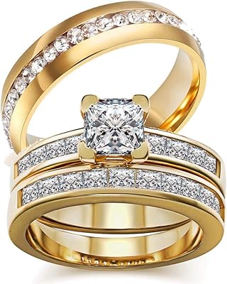 Deux bagues de couple pour femme en or jaune 10 carats