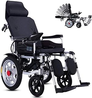Un fauteuil roulant électrique avec dossier inclinable, pliable et portable, un appui-tête réglable