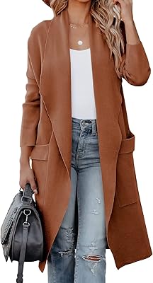 Veste cardigan longue décontractée à manches longues et devant ouvert pour femme