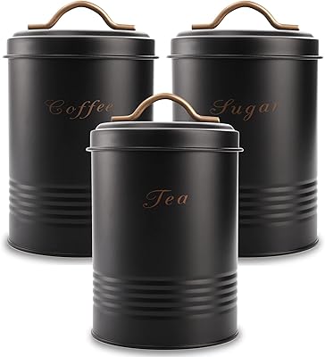 Fasmov lot de 3 boîtes de rangement pour thé, café, sucre, boîte de rangement de cuisine, récipients de stockage de nourriture, décoration de cuisine de ferme (noir). Diaytar Sénégal : Votre destination e-commerce pour des produits de qualité à prix discount