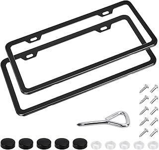 Cadre de plaque d'immatriculation amazonbasics en aluminium mat avec bouchons à vis, paire