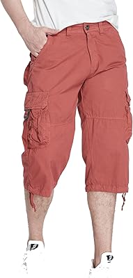 Short cargo 3/4 pour hommes, coupe décontractée, pantalon capri long sous le genou