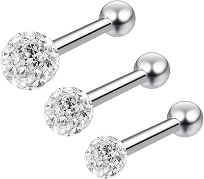 3pc 16g triple helix avant piercing barbell goujons cristal paillettes scintillantes