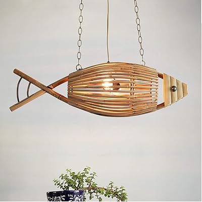 Lustre créatif en forme de poisson en bambou, lustre en bambou pour restaurant