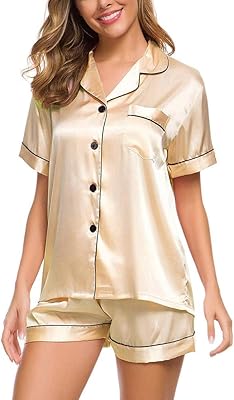 Ensemble pyjama en satin pour femme, ensemble de vêtements de nuit uni à
