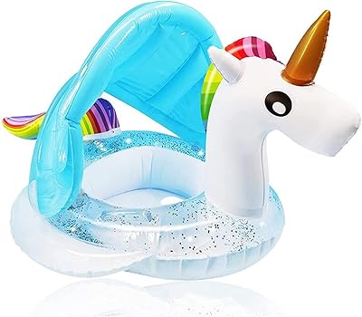 Flotteur de piscine pour bébé licorne ama avec auvent, siège à paillettes