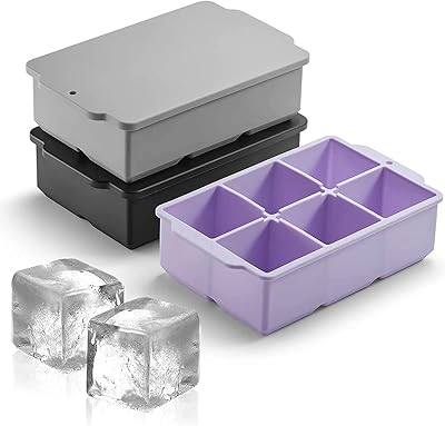Paquet de 3 grands bacs à glaçons en silicone avec couvercle, grand moule