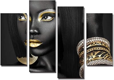 4 pièces d'affiche abstraite imprimée belle reine égyptienne dorée femme noire