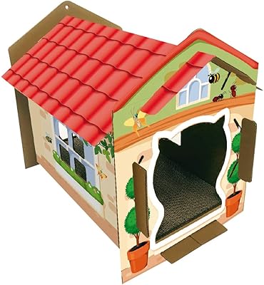 Maison pour chat crossy en carton coloré avec motif villa, taille 42 x