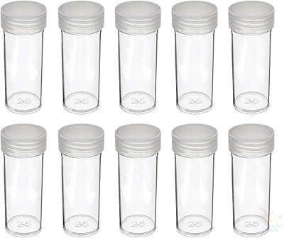 Tubes de rangement pour pièces de monnaie, ronds en plastique transparent avec dessus