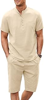 Ensemble en lin pour hommes composé de chemises et de shorts à manches