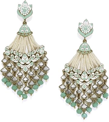 Boucles d'oreilles pendantes originales en perles zaveri pour femme (or) (zpfk7383)