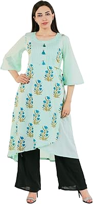 Vihaan impex élégant coton femme manches trois quarts turquoise bleu kurti