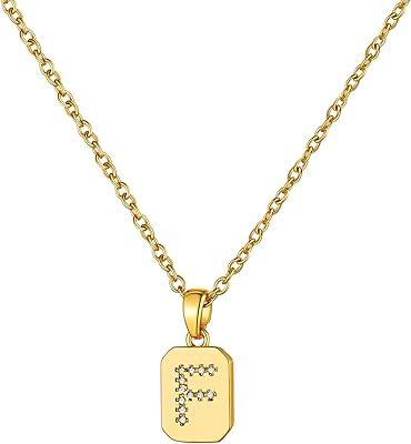 Collier initial carré plaqué or 18 carats pour femmes/filles, pendentif lettre unique