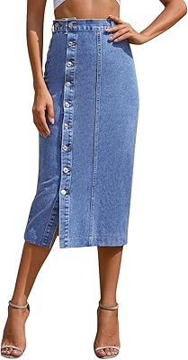 Jupe midi en jean taille haute fendue boutonnée pour femme jupes