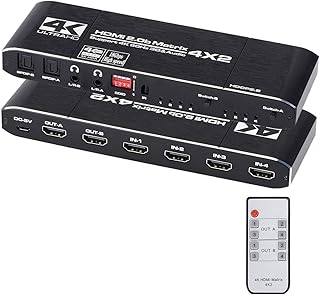 Hdmi matrix 4 x 2, 4k hdmi matrix switch 4 entrées 2 sorties avec extracteur edid et télécommande ir, prend en charge ultra 4k hdr, 4kx2k @ 60hz, 3d, 1080p, hdmi 2.0b, hdcp 2.2. Des économies garanties sur chaque commande avec Diaytar