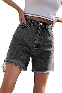 Short en jean taille haute avec ourlet brut pour femme, coupe droite, jambes