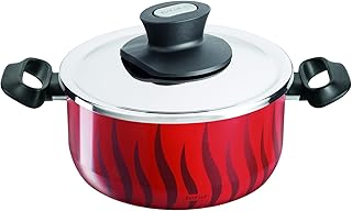 Tefal flame casserole, 22 cm, antiadhésive avec couvercle tempo flame, rouge, aluminium, c3044583