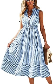 Robe midi sans manches à col en v pour femme, robe plissée décontractée
