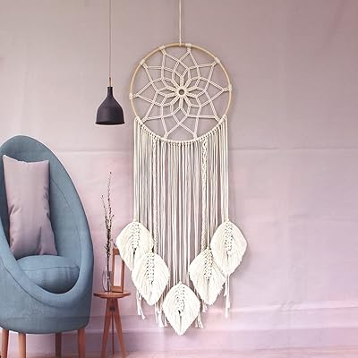 Moon min macramé attrape-rêves tissé plume tenture murale à la main boho frange art tissé décoration de la maison artisanat beau cadeau d'art géométrique (corde de coton a). Diaytar : La révolution discount est en marche