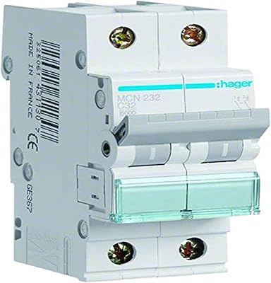 Disjoncteur miniature bipolaire hager 32 a 6ka dp mcb type c mcn232 *onekonekt*