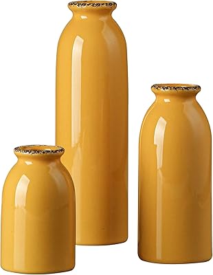 Ensemble de vases jaunes en céramique, vases à fleurs décoratifs rustiques, vases modernes