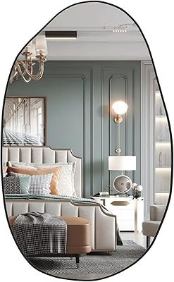Miroir mural irrégulier newebe, miroir surdimensionné avec design incurvé, miroir de salle