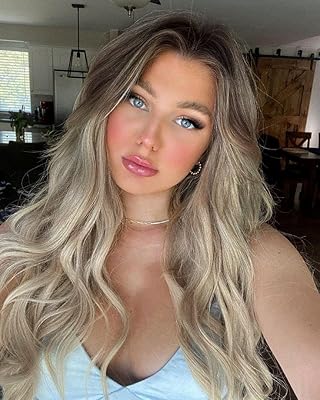 Perruque ealga ombrée gris foncé avec frange, perruque naturelle blonde cheveux synthétiques mixtes
