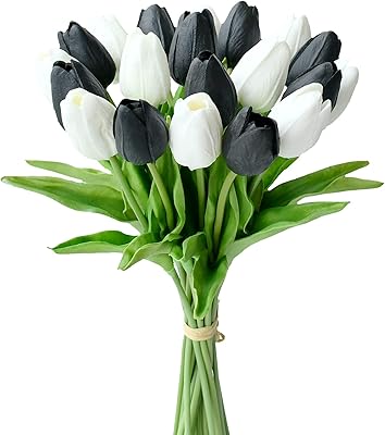 Mandez 20pcs 135" tulipes artificielles en soie noire et blanche pour la maison