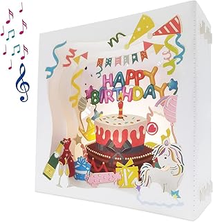 Cartes d'anniversaire 3d pour filles, cadeau d'anniversaire avec lumière led chauffante et musique