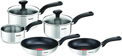Ensemble de casseroles et poêles tefal comfort max 5 pièces, acier inoxydable, ensemble