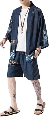 Ensemble haut et pantalon kimono léger à sept manches ouvert sur le devant