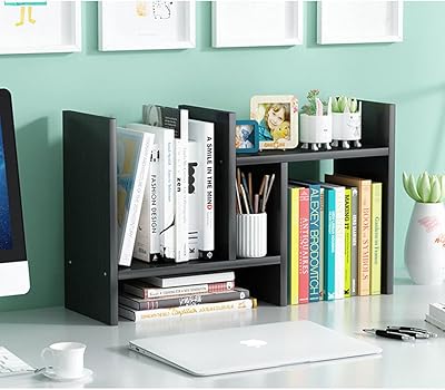 Organisateur de bureau, support de rangement de bureau, étagère d'affichage réglable en bois, décoration d'intérieur, style rotatif libre, bibliothèque, fournitures de bureau, organisateur d'accessoires (noir). Diaytar : Le discount nouvelle génération au Sénégal