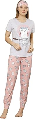 Ensemble pyjama t-shirt et pantalon en coton pour femme avec masque