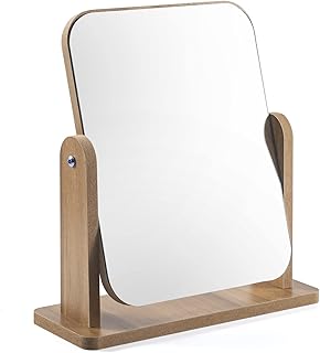 Miroir de maquillage grossissant double face 3x avec support en bambou, petit miroir