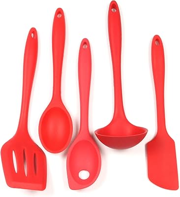 Ensemble d'ustensiles de cuisine de luxe en silicone chef kraft, 5 pièces, rouge