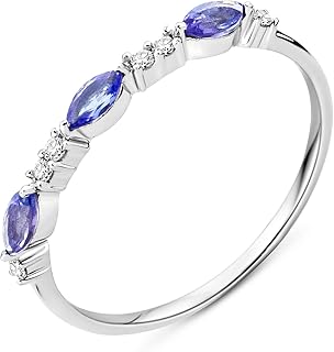 Bague pour femme en or blanc 9 carats avec topaze bleue et diamant