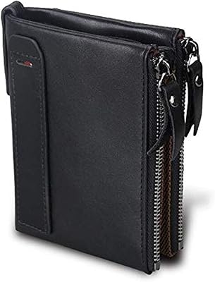Portefeuille en cuir crazy horse pour hommes, portefeuille court avec double fermeture éclair