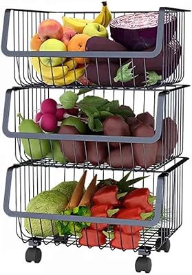 Étagère de rangement en fil métallique à 3 niveaux pour fruits et légumes