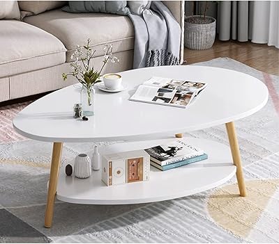 Table basse dosala - table basse ovale en bois avec étagères ouvertes