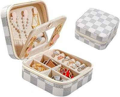 Boîte à bijoux avec miroir organisateur de bijoux boîte double en cuir
