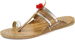 Chappal kolhapuri pour femme en cuir pur fait main (marron jaune)-kolhapuri_krka-w-181