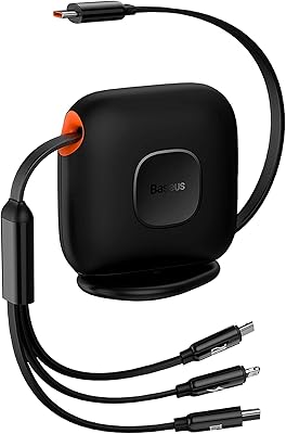 Câble de charge rapide basius 3-en-1 100w, rétractable, 1,7 mètres de long, type