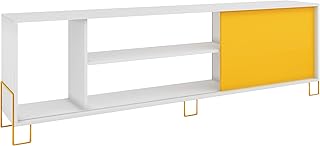 Table tv brv, blanc et jaune, taille moyenne (56cm x 180cm x 30cm)